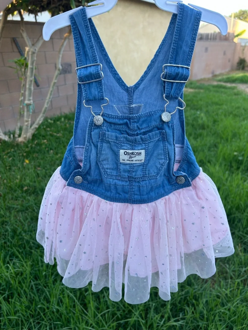 OshKosh B'gosh Denim Overall Dress with Pink Tulle Skirt
